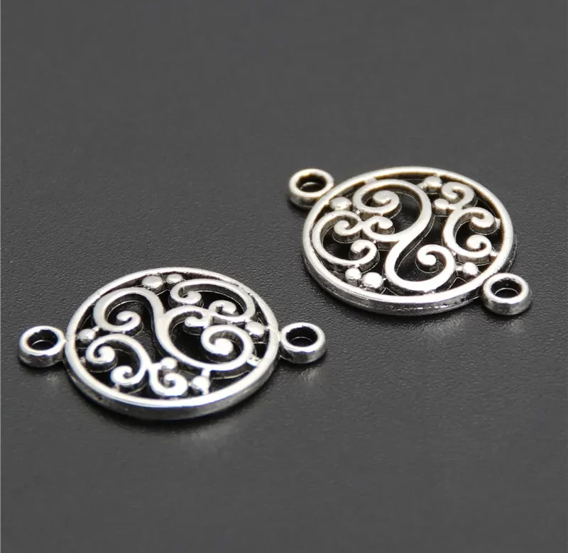 50 ks Kulatý přívěsek s květinovým motivem | komponent na tvorbu šperků, přívěsek na náramky