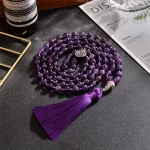 Fialový japa mala náhrdelník s růžencem pro meditaci a jógu | meditační šperk, korálkový náhrdelník