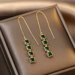 Zelené visací náušnice se zirkonem | Elegantní šperk 2 ks
