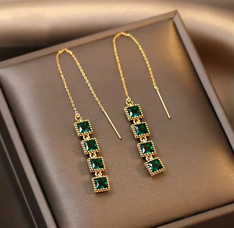 Zelené visací náušnice se zirkonem | Elegantní šperk 2 ks