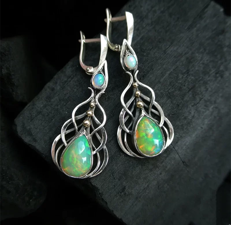 Vintage visací náušnice s přírodními kameny | elegantní šperky, dámské náušnice