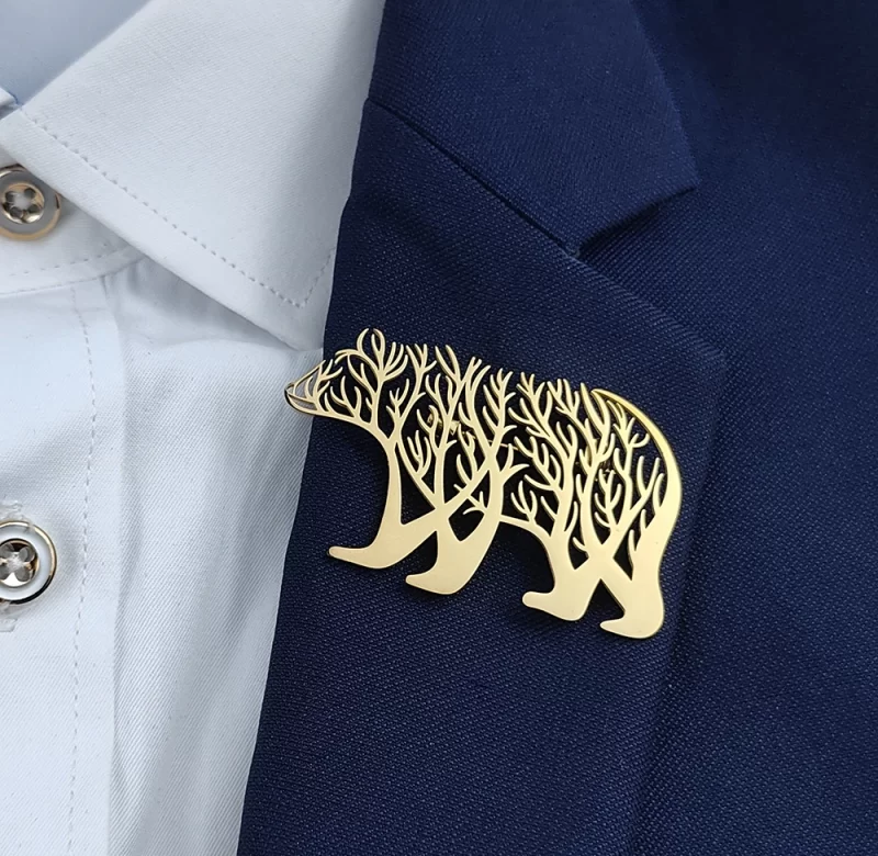 Pánská luxusní ocelová brož medvěd | módní doplněk