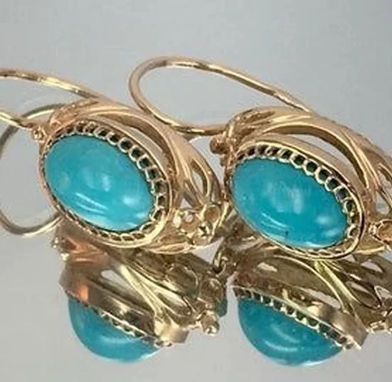 Visací náušnice ve zlaté barvě s modrými kameny | elegantní šperky, boho náušnice