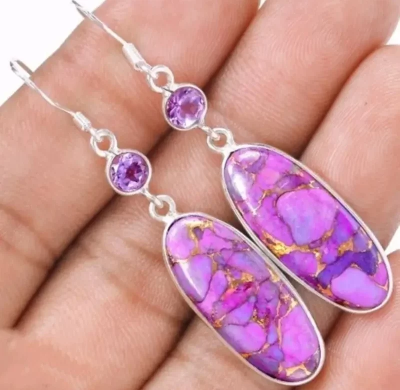 Náušnice s fialovým kamenem pro ženy | boho náušnice, dámské šperky