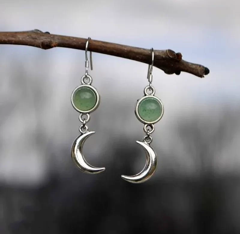 Náušnice visací se zeleným kamenem | elegantní náušnice, šperky pro ženy