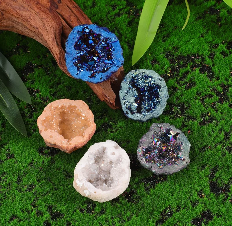 Achátová geoda s barevným elektroplátováním | přírodní dekorace | minerální kámen