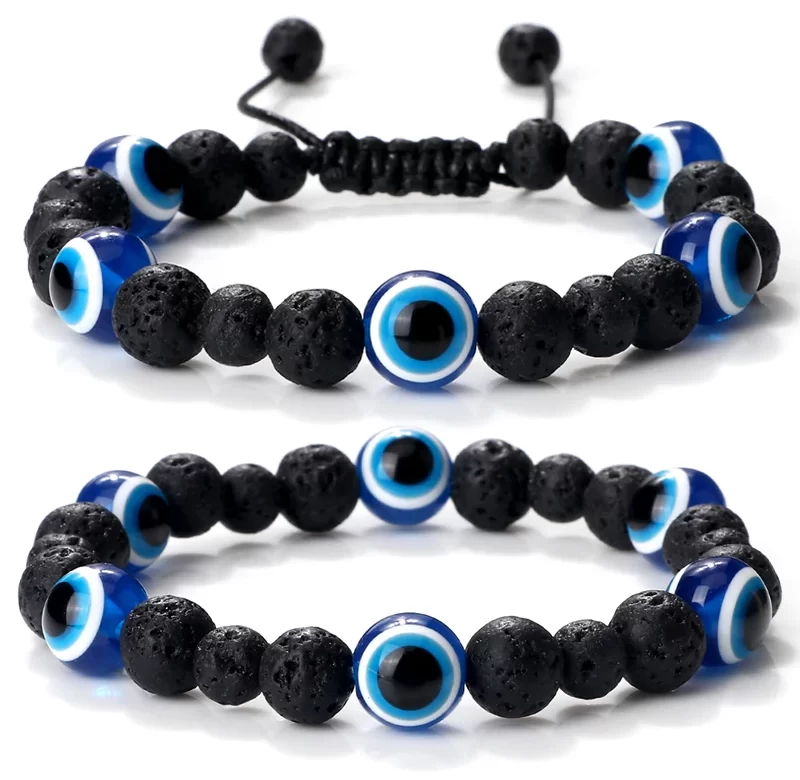 Černý náramek s lávovými korálky | náramek z obsidiánu | ochranný amulet