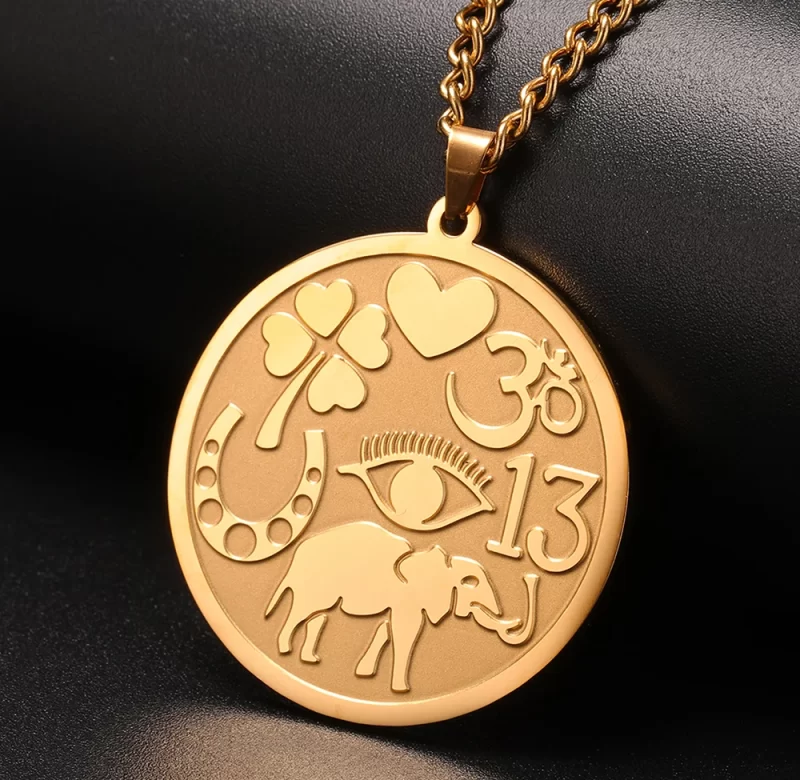 Amulet štěstí se slonem a symbolem ohm | ochranný amulet | náhrdelník ochrany