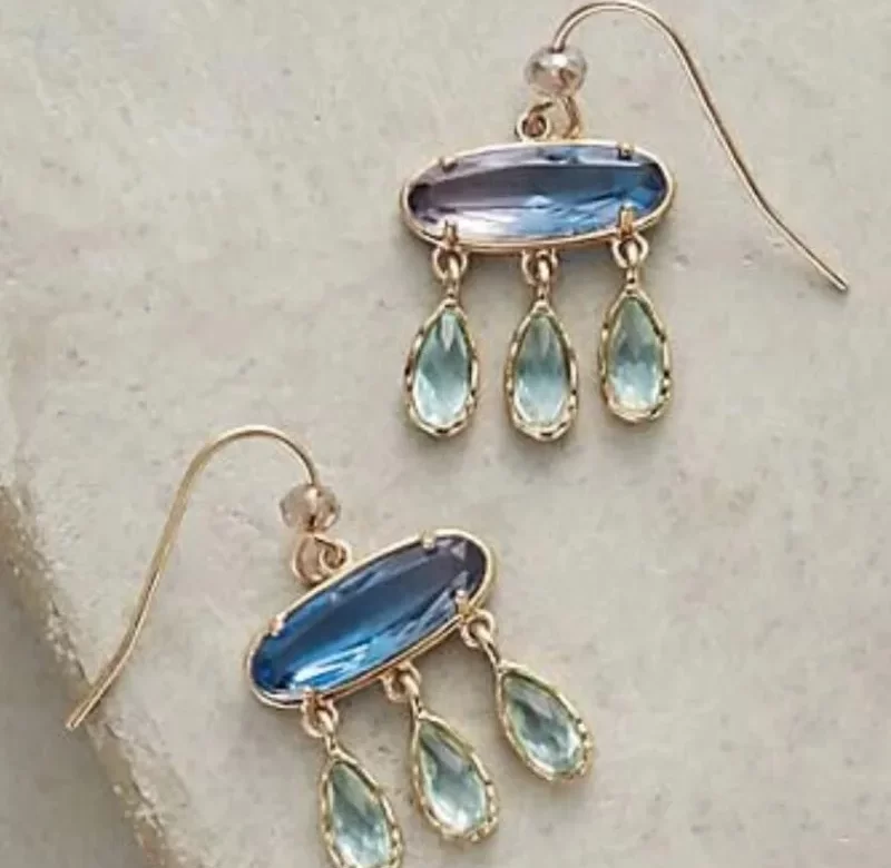 Elegantní oválné náušnice s modrými kamínky | Dámské náušnice, visací náušnice