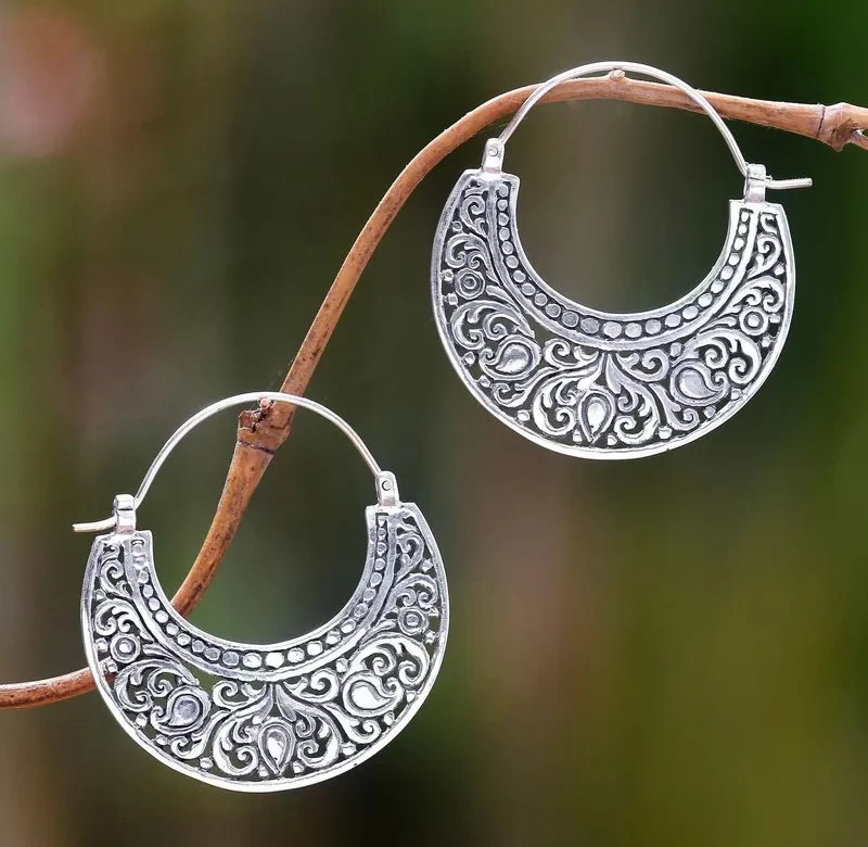 Vintage boho kruhové náušnice s rytím | dámské visací náušnice*