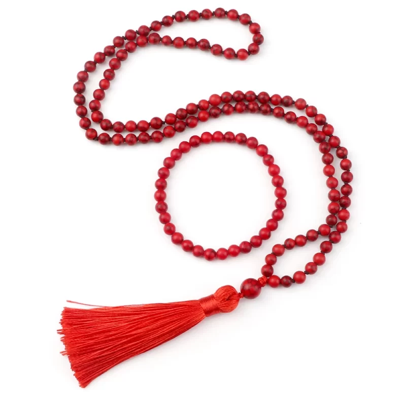 Korálkový náhrdelník z přírodních rudých kamenů | meditační šperk | jóga náramek