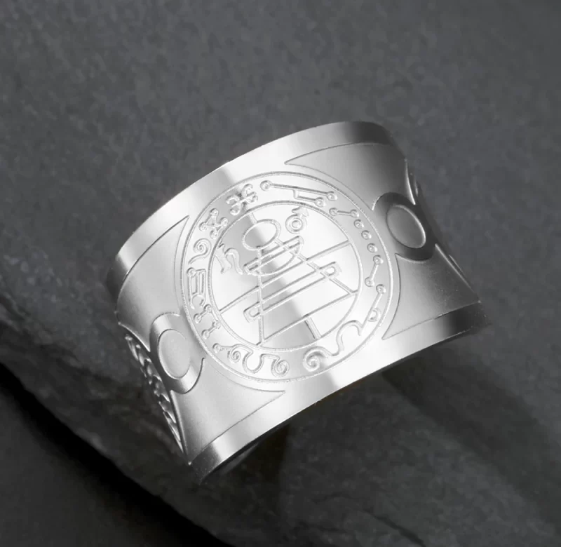 Amulet bohatství solomon, nastavitelný prsten | ochranný amulet, ocelový prsten