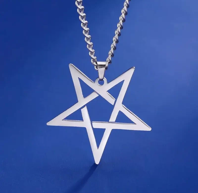 Obrácený pentagram náhrdelník z oceli | gothic přívěsek, čarodějnický amulet