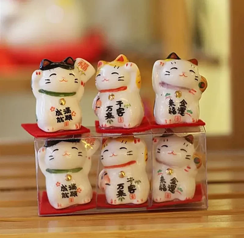 3 ks Šťastná japonská kočka keramická dekorace | ozdoba na stůl, dekorace do kanceláře