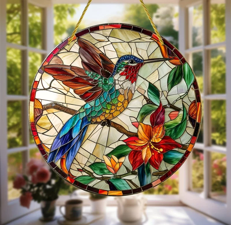 Vitrážová závěsná dekorace malý ptáček | závěsná ozdoba