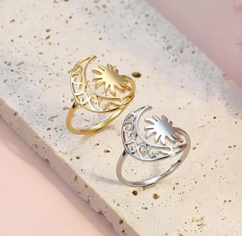 Měsíční otevřený prsten z oceli | boho šperk