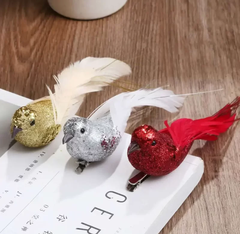 Třpytiví ptáčci s klipem na vánoční stromeček | vánoční dekorace, vánoční figurky 3 ks