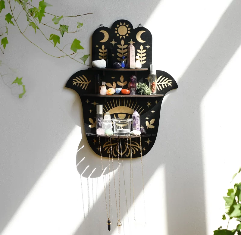 Stojan na krystaly dřevěný | závěsná police, boho dekorace