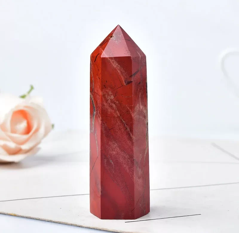 Přírodní červený jaspisový obelisk | Krystal, pyramida