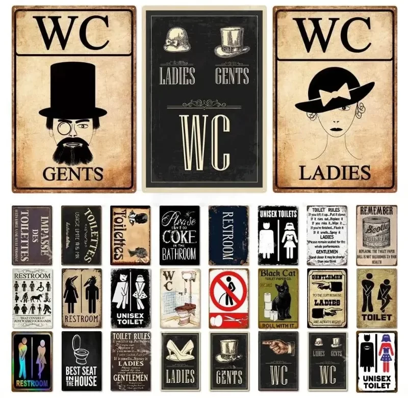 Vintage cedule WC kovová | dekorace WC, plechová tabulka