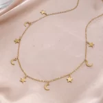 Řetízek s přívěskem měsíce a hvězdy | ocelový náhrdelník, trendy choker