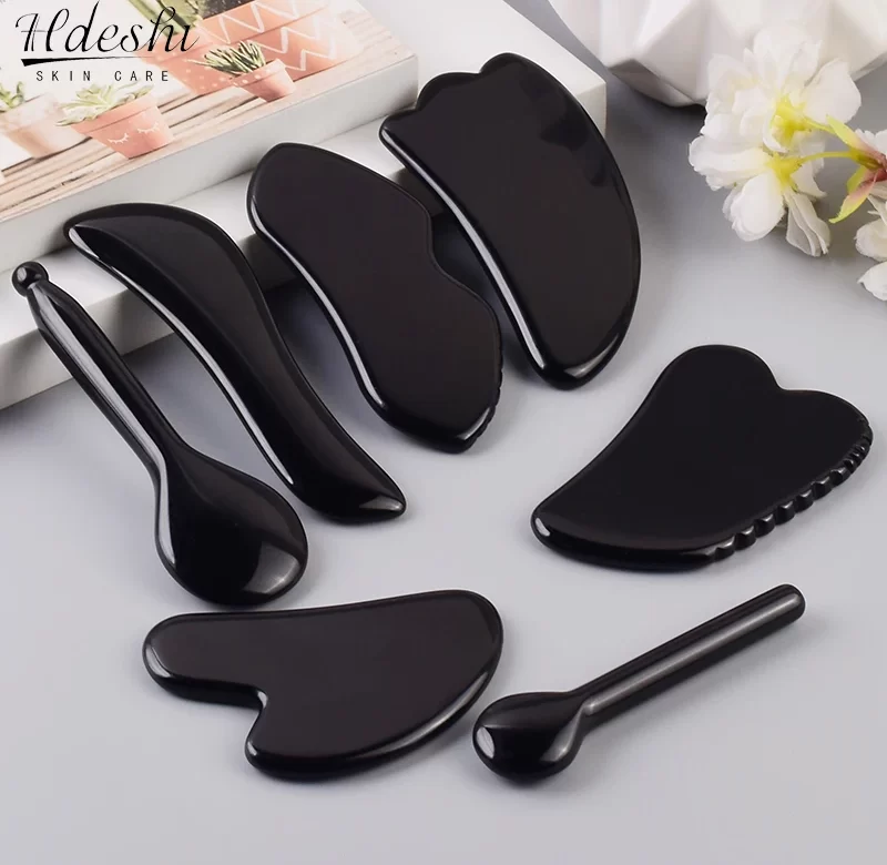 Masážní kámen gua sha z obsidiánu | masážní pomůcka, péče o pleť