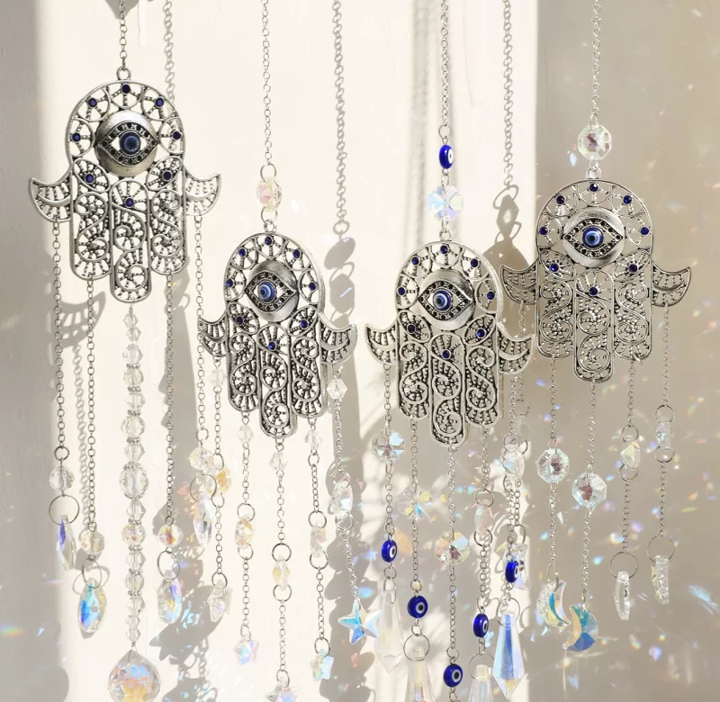 Lapač světla hamsa ruka | ochranný amulet, feng shui dekorace