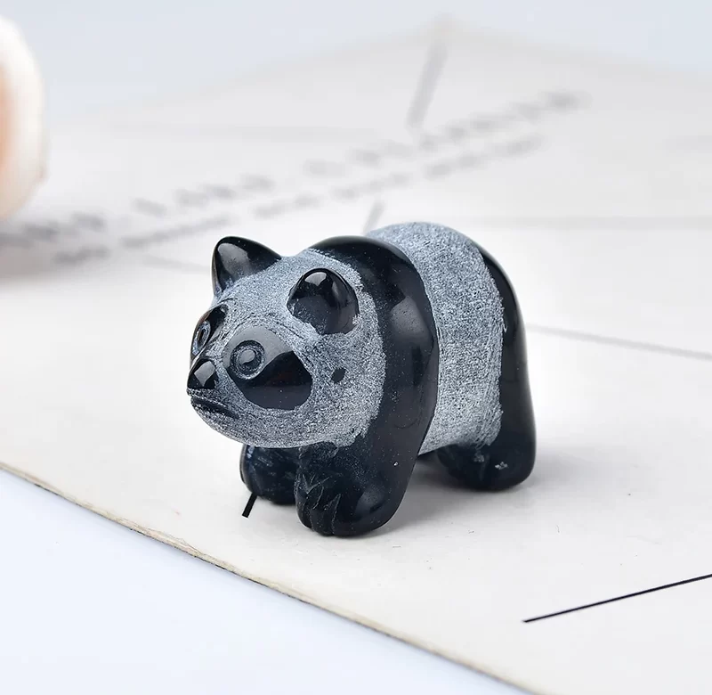 Panda obsidiánová soška | figurka z kamene, reiki dekorace