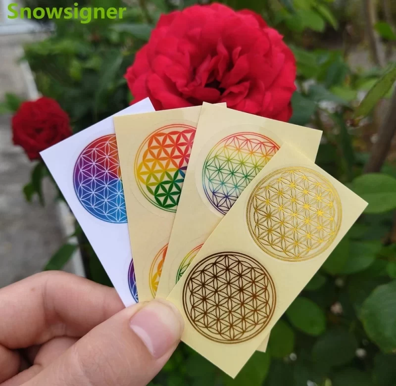Květ života průhledná samolepka 3cm | energetická nálepka, spirituální symbol 100 ks