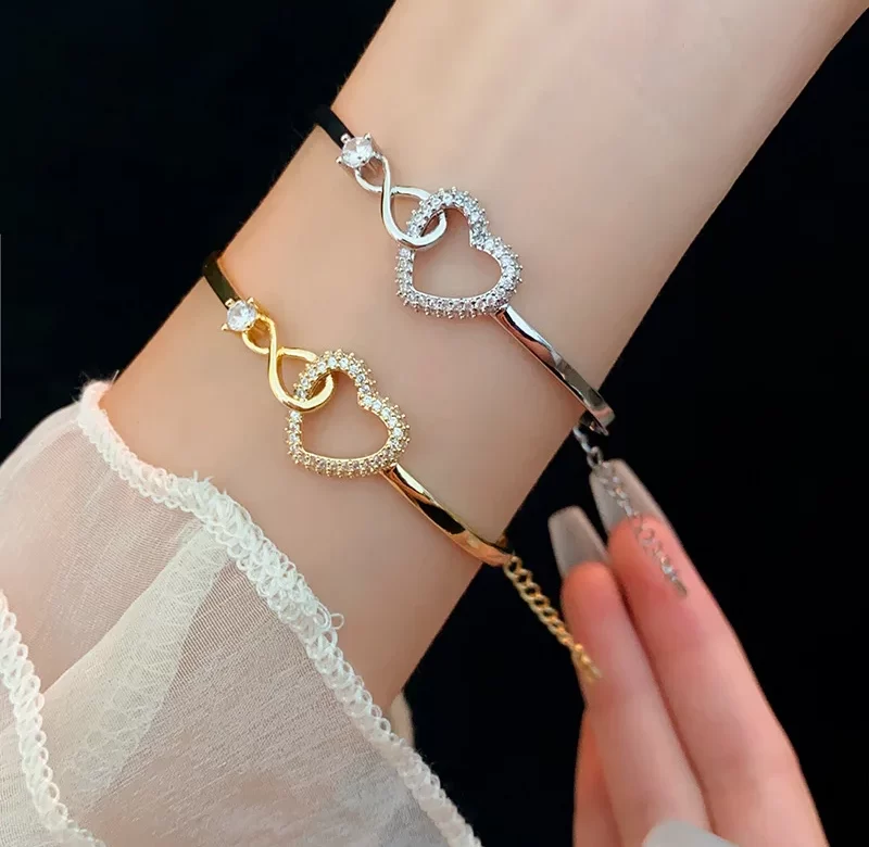 Luxusní dámský náramek s motivem srdce a zirkony | stylový náramek, jemný náramek