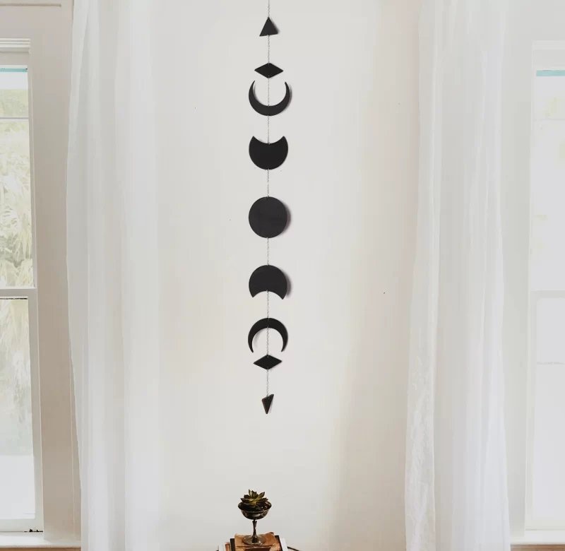 Boho měsíční girlanda dřevo černá | nástěnná dekorace, bytové doplňky