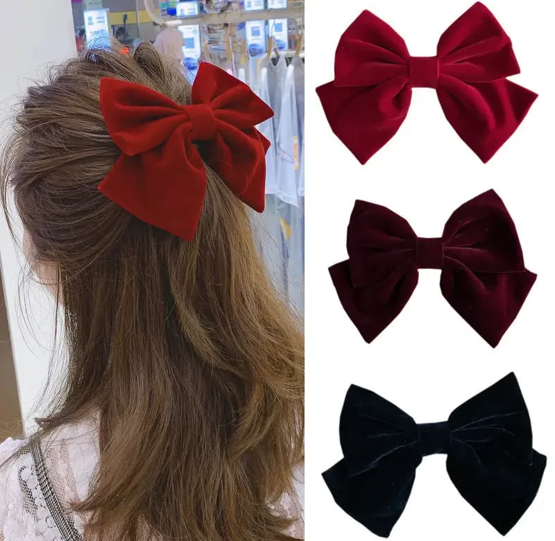 Sametová mašle do vlasů s elegantní sponou | vlasová spona, vlasové doplňky