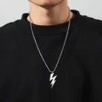 Gotický náhrdelník s ocelovým přívěskem blesk | pánský řetízek