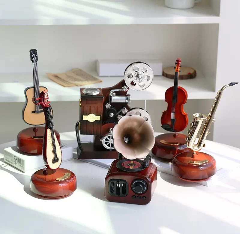 Retro gramofonová hudební skříňka mini | hudební dekorace, stolní ozdoba