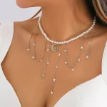 Náhrdelník s hvězdou a měsícem s perličkami | perlový choker, dámský náhrdelník