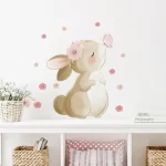 Boho samolepka s králíčkem, motýlem a květinami na stěnu | zvířecí dekorace