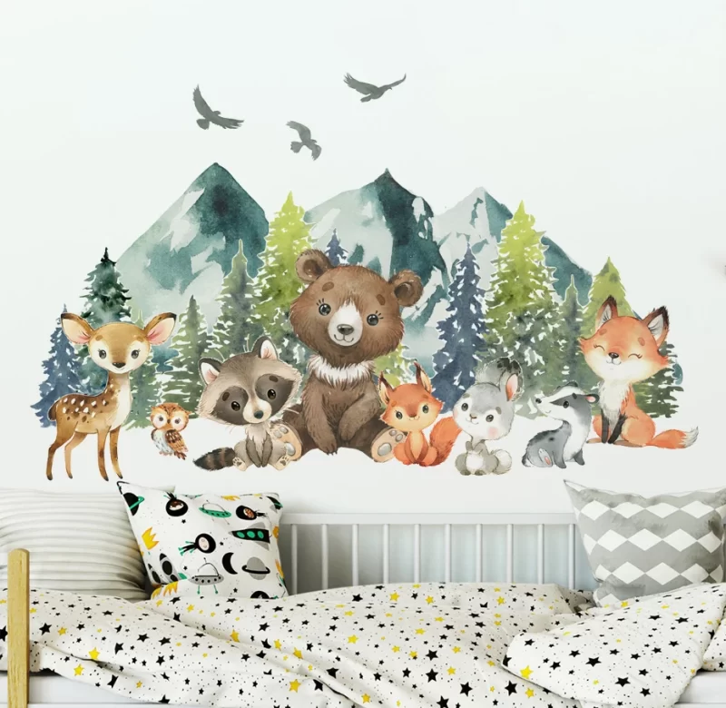 Lesní zvířata samolepky na zeď | dětská dekorace, dětská nástěnná dekorace