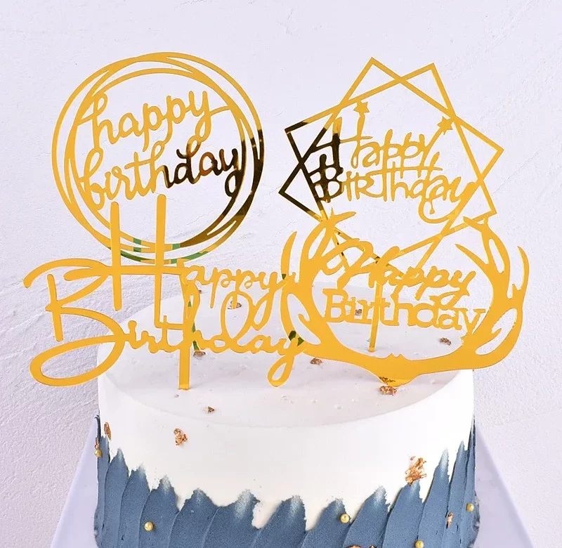 Stylové zápichy na narozeninový dort v černé a zlaté | dortové ozdoby, dekorace dortu 10 ks