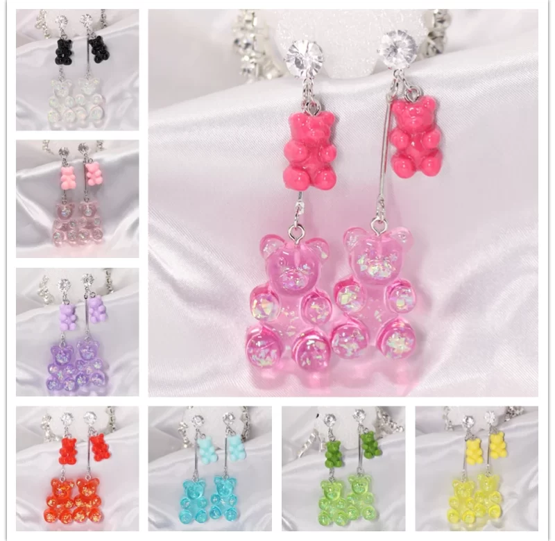 Barevné visací naušnice gumový medvídek pro dívky | kreativní šperk, dětské naušnice