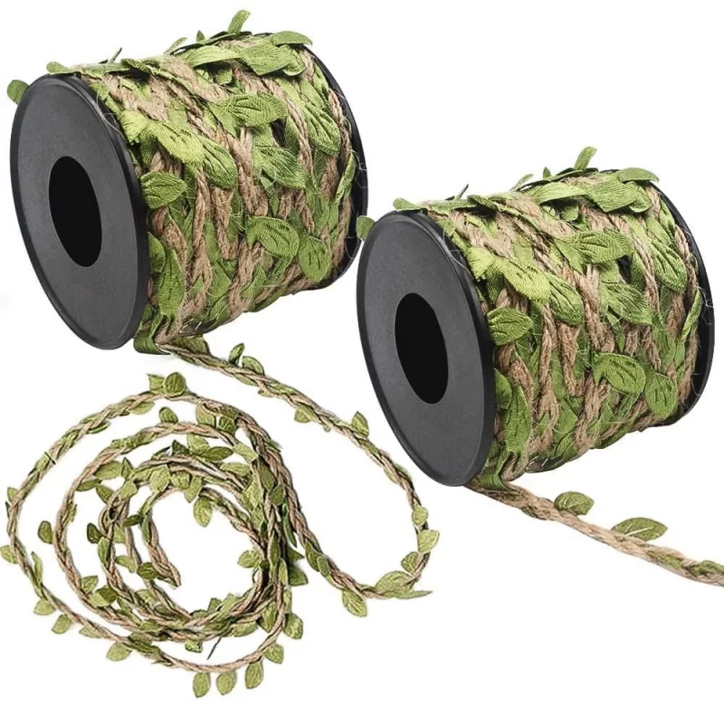 10 metrů Umělá girlanda z listů s jutovým provázkem pro dekorace svatby a bytu | dekorace, provaz s listy