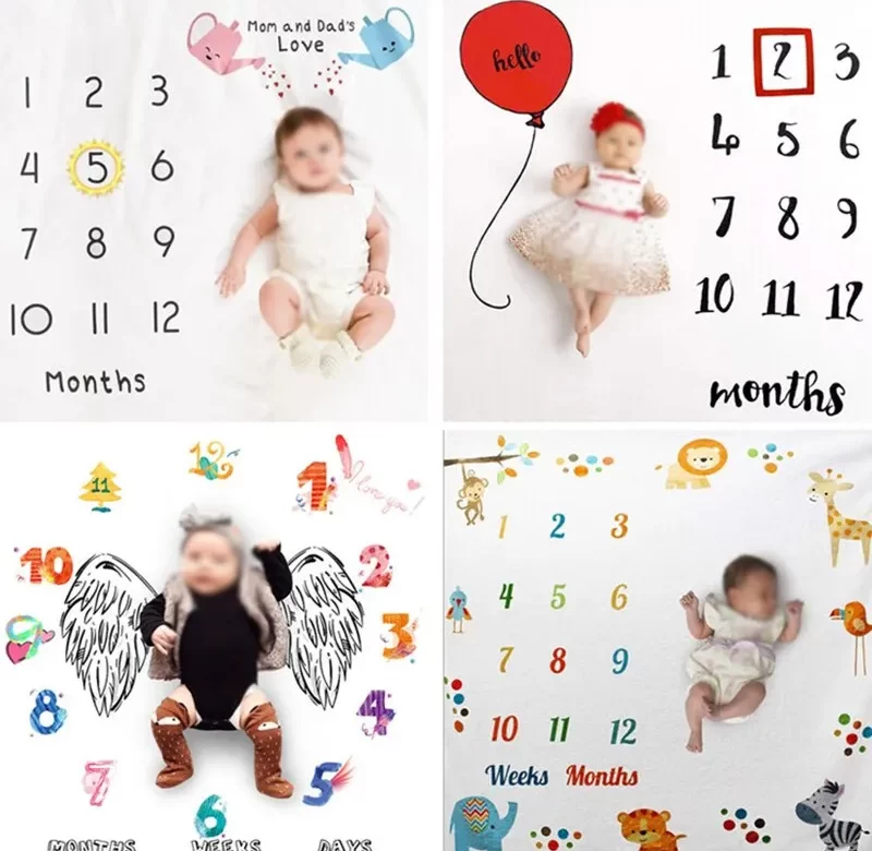Milníková fotodeka pro miminko s dekorem kalendáře | milníková deka, fotodeka miminko