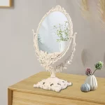 Oválné stolní líčící zrcadlo béžové vintage | kosmetické doplňky