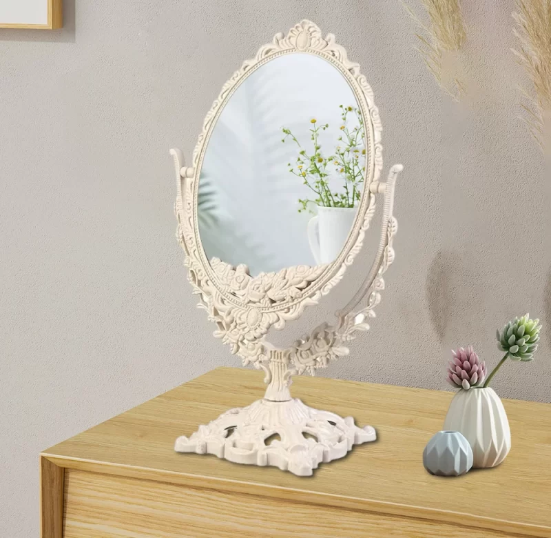 Oválné stolní líčící zrcadlo béžové vintage | kosmetické doplňky
