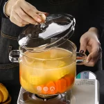 Skleněný hrnec na polévku s poklicí pro indukci a plyn | skleněné nádobí 2 ks