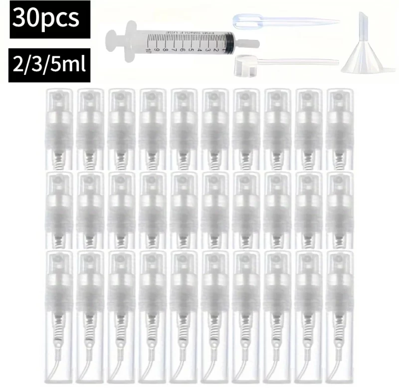 30 kusů cestovní plastové lahvičky se sprejem | kosmetické nádobky 30+4 ks
