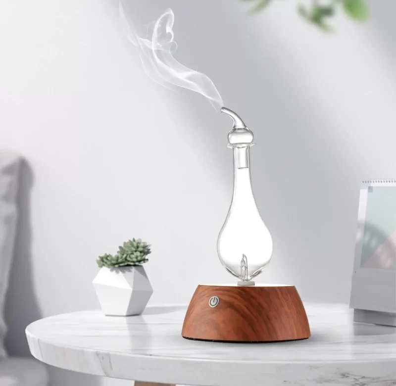 Aroma difuzér s dřevěným základem a skleněnou nádobou | aroma difuzér, olejový difuzér