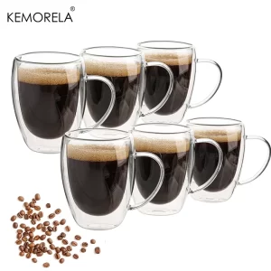 Skleněný cappuccino hrnek s dvojitou stěnou a uchem | hrnek, šálek