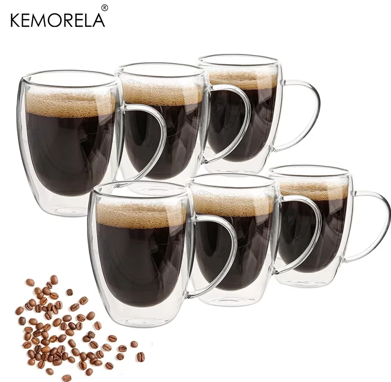 Skleněný cappuccino hrnek s dvojitou stěnou a uchem | hrnek, šálek