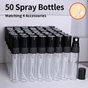 50ks mini plastové lahvičky s rozprašovačem a doplňky | cestovní rozprašovač 50+4 ks