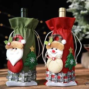 Vánoční obal na láhev s motivem sněhuláka a Santy | vánoční dekorace, obal na láhev